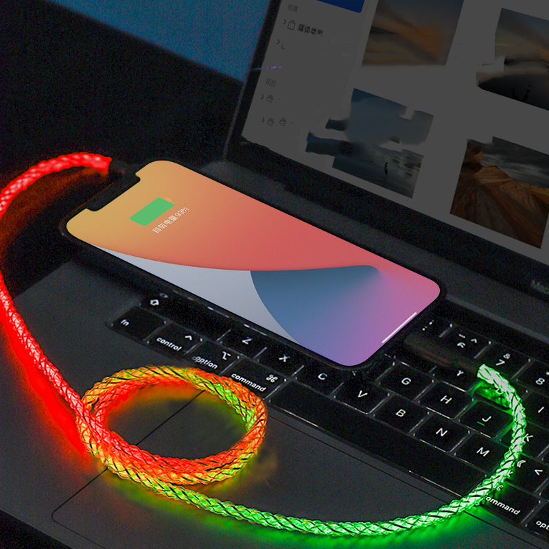 Cablu Date RGB Luminos cu Încărcare Rapidă – Type-C, Apple Lightning, PD 100W