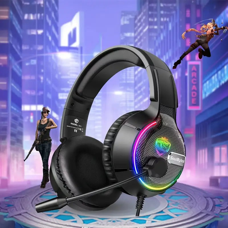 Căști Gaming S19 RGB cu Fir – Difuzoare 50mm, Microfon Integrat