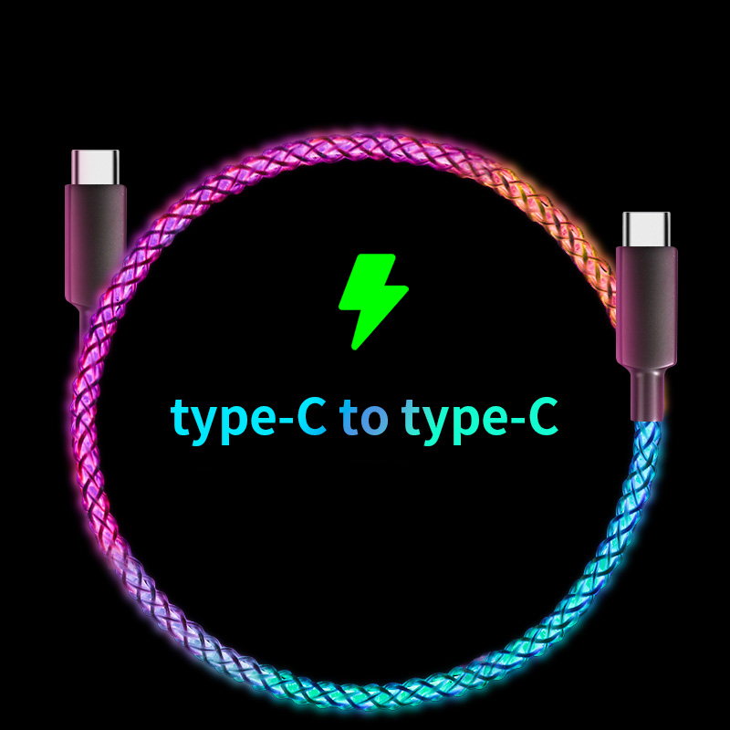 Cablu Date RGB Luminos cu Încărcare Rapidă – Type-C, Apple Lightning, PD 100W