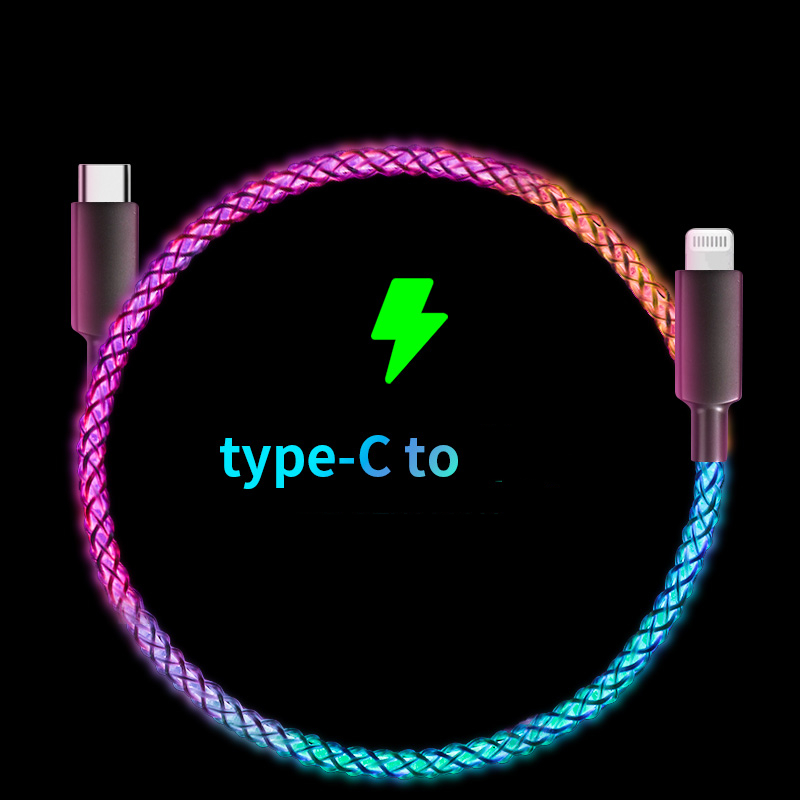 Cablu Date RGB Luminos cu Încărcare Rapidă – Type-C, Apple Lightning, PD 100W