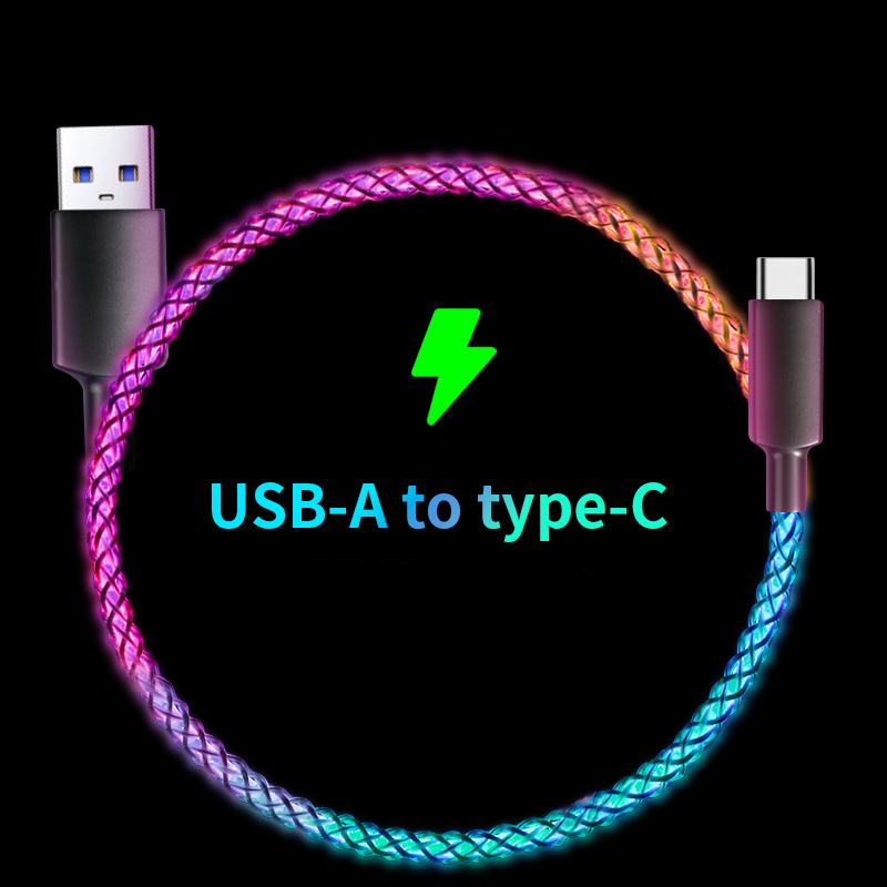 Cablu Date RGB Luminos cu Încărcare Rapidă – Type-C, Apple Lightning, PD 100W