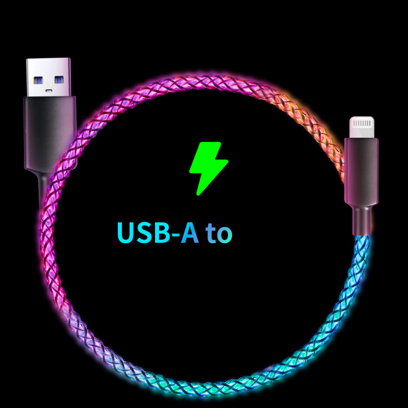 Cablu Date RGB Luminos cu Încărcare Rapidă – Type-C, Apple Lightning, PD 100W