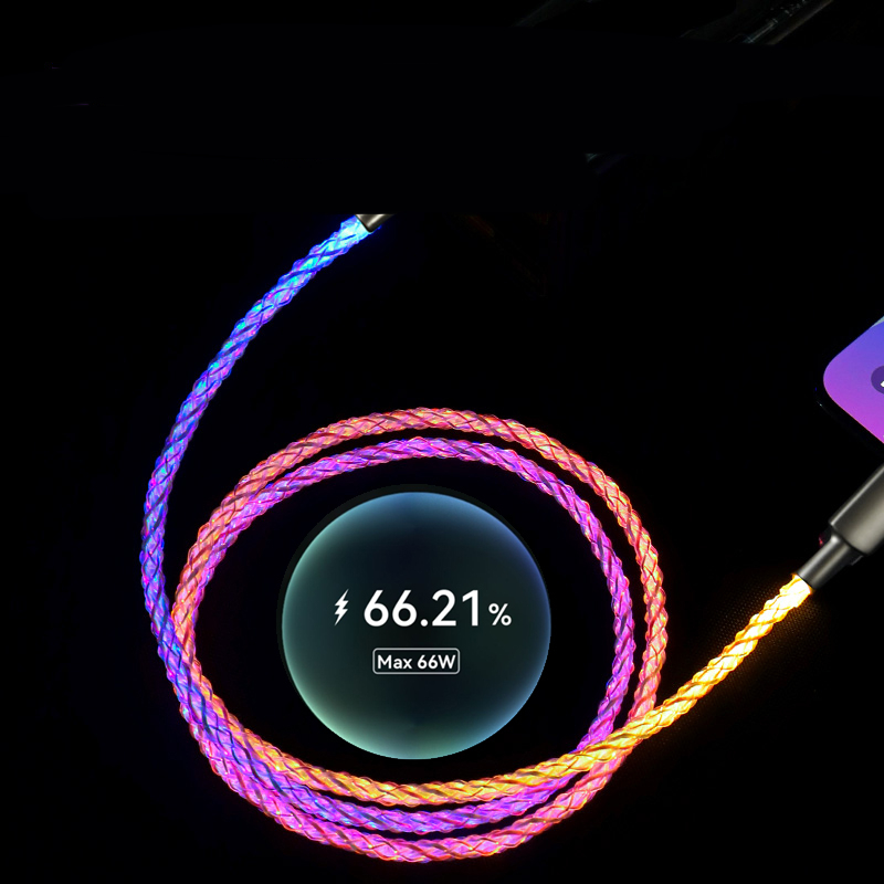 Cablu Date RGB Luminos cu Încărcare Rapidă – Type-C, Apple Lightning, PD 100W
